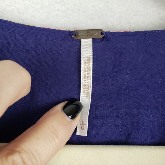 Free People Womens L Bell Sleeve Ruffled Tunic Top Blue Boho Medallion Loose Fit - Picture 4 of 11